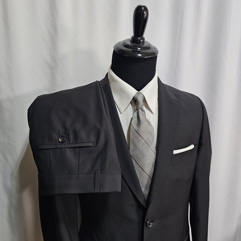 Hugo Boss Suit Mens 40R 34x30 Pasini Movie1 Chocolate Brown Black Micro Stripe